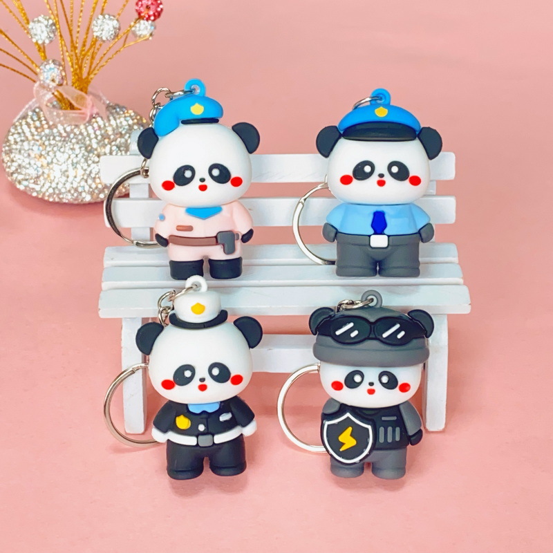 Creative Cute Panda Police Cartoon Key Button Pendant Promotion Boutique Panda Doll Ornaments Small Gift