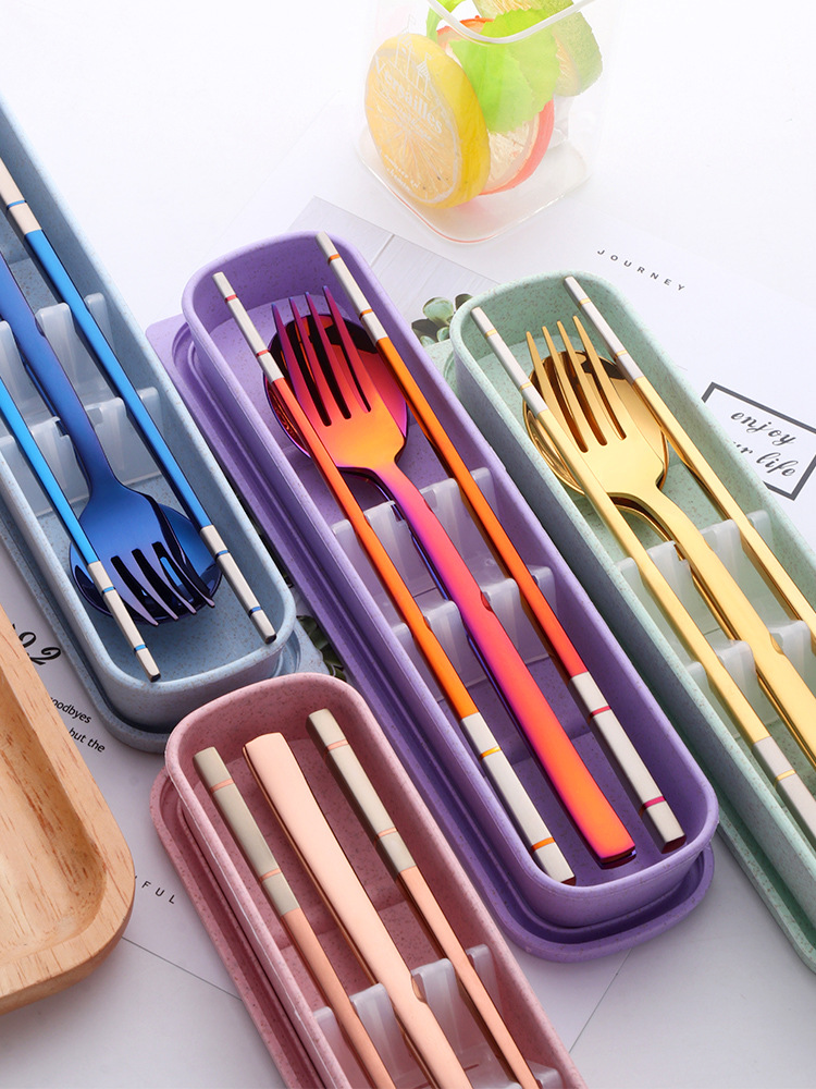 304便携带学生餐具盒套装可爱筷子勺子叉子不锈钢三件套单人旅行