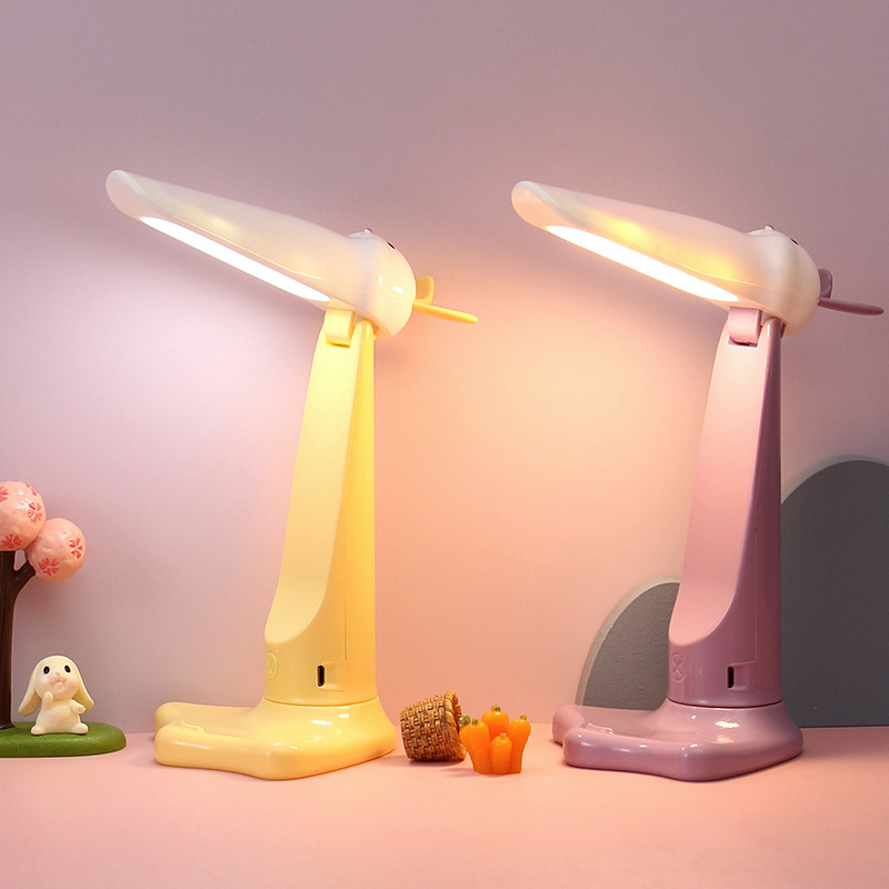 Cartoon Rabbit Folding Table Lamp Student Dormitory Study Portable Bedroom Small Night Lamp Usb Charging Bedside Lamp