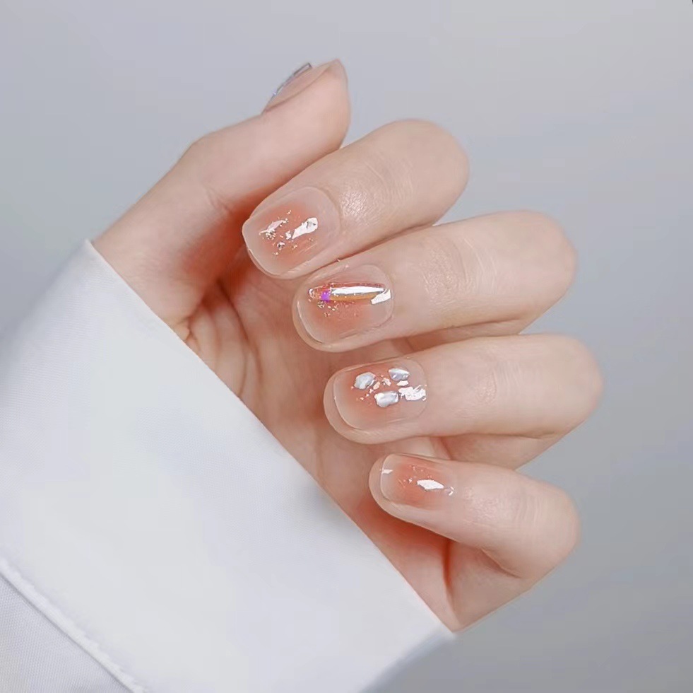 短款假指甲贴片可爱粉嫩腮红成品美甲气质手工光疗可穿戴式甲贴