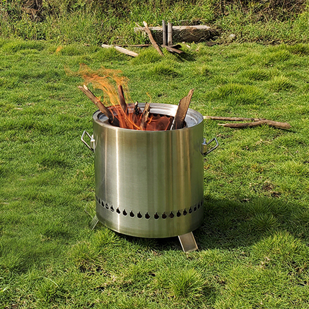 亚马逊热销大号圆型柴火炉便捷手提庭院炉户外围炉野营烧烤炉