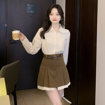 高品质假两件衬衫连衣裙女秋季新款设计感气质名媛小个子裙两件套