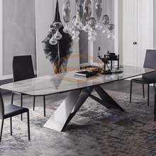 北欧现代简约轻奢小户型岩板餐桌椅组合饭桌家用长方形设计师餐台
