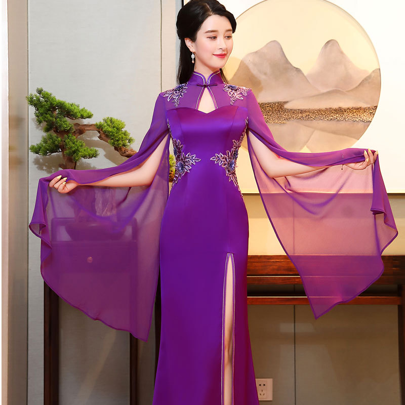 深紫色旗袍搭什么外套图片