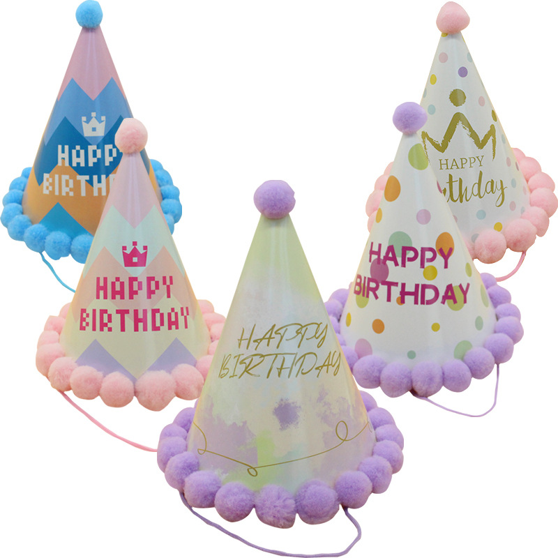 Wholesale New Fresh Pompom Birthday Hat Baby Adult Year Old Creative Party Party Pointed Fur Hat