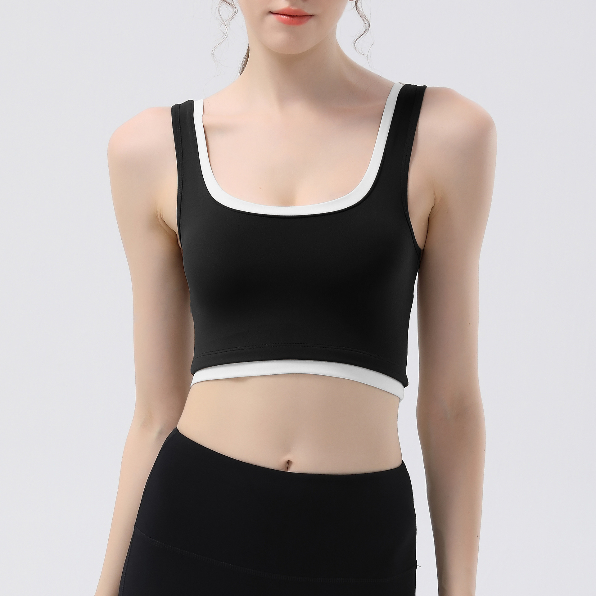 Cross-Border Color Matching High Elastic Trim Sports Underwear High Strength Shockproof Push-up Bra Vest Breast Holding Yoga Beauty Back