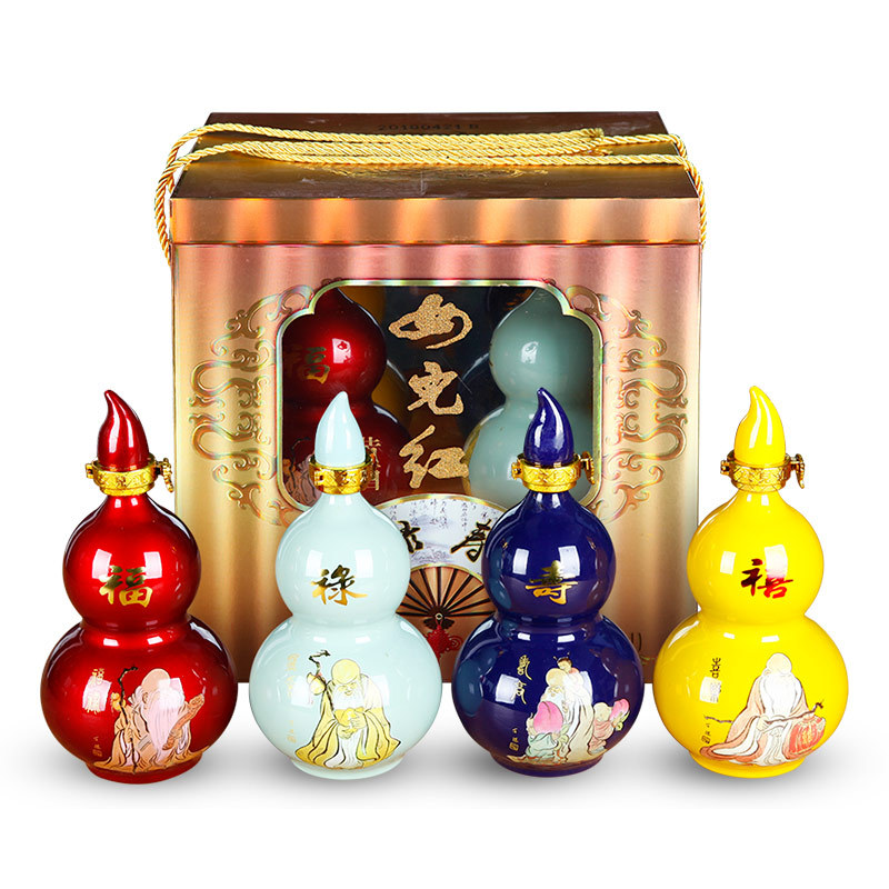 绍兴花雕酒青瓷彩葫芦瓶女儿红750ml4福禄寿喜礼盒过节送礼黄酒