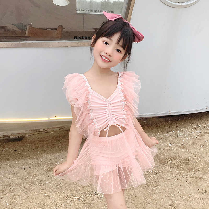 儿童泳衣女童涤纶小童女孩分体两件套韩版公主裙温泉泳装专业批发