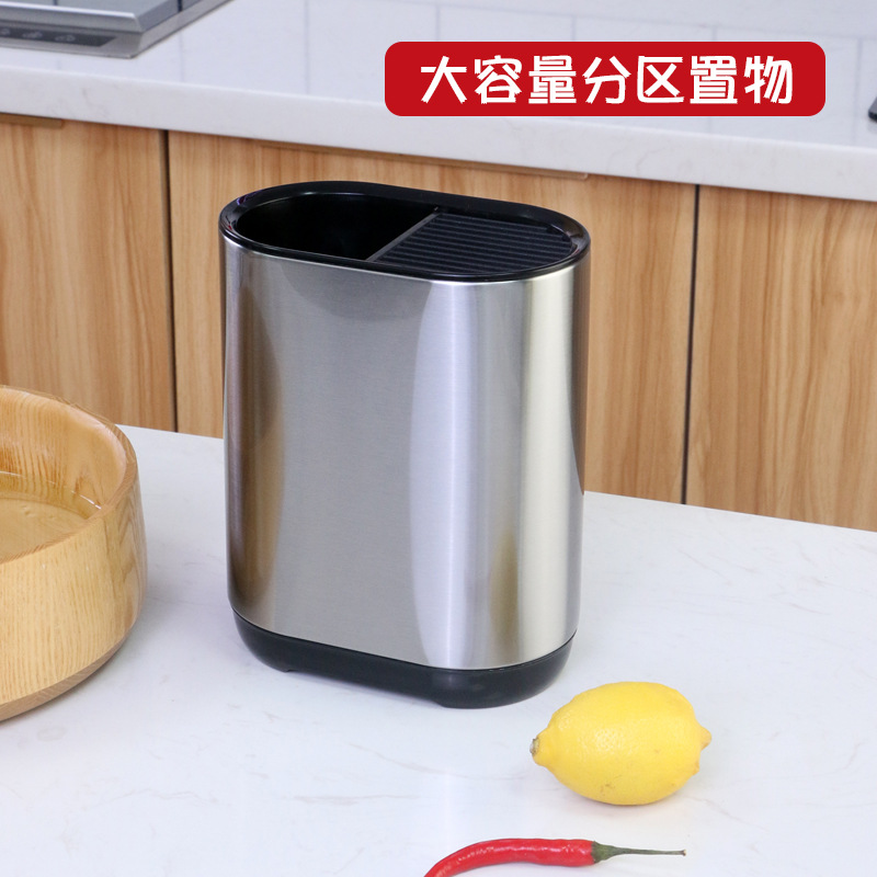 跨境厨房加厚不锈钢厨具刀具收纳筒置物架餐具笼收纳椭圆刀架筒架