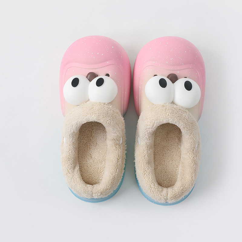 Fashion Cotton Slippers Hole Shoes for Women 2023 Autumn and Winter New Big Eyes Thick Bottom Non-Slip Home Plush Fluff Slippers