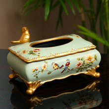 批发美式复古客厅纸巾盒摆件创意家用茶几陶瓷纸抽盒欧式餐桌抽纸