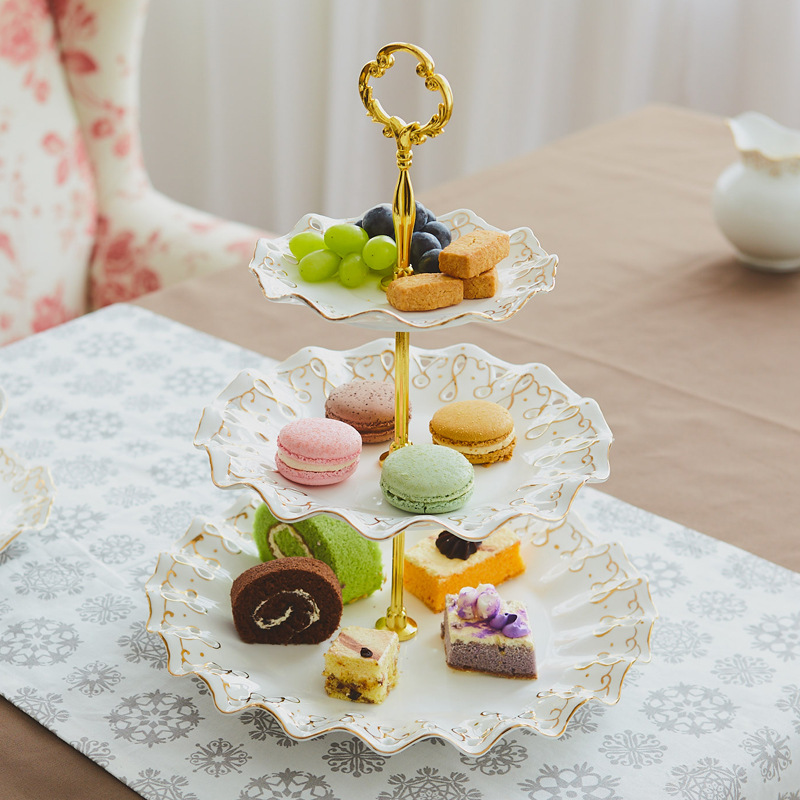 英式下午茶三层水果盘蛋糕创意家用客厅陶瓷欧式点心甜品架子托盘