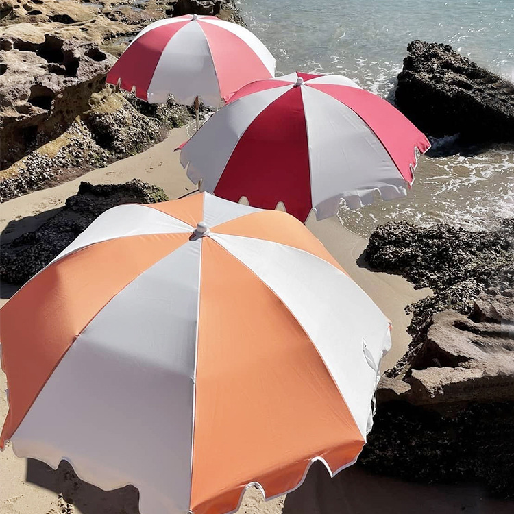 定制户外沙滩遮阳四角伞豪华流苏榉木杆沙滩帐篷伞海滩遮阳小屋