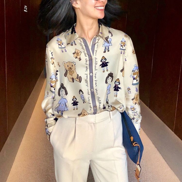 春秋新款重磅真丝amandax童年系列斜纹绸收藏版优雅风衬衫上衣女