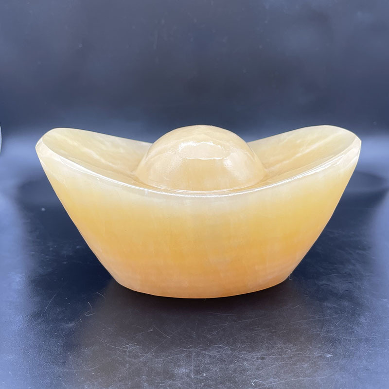 厂家批发定制米黄玉石元宝玉石工艺品礼品摆件大元宝 玉石