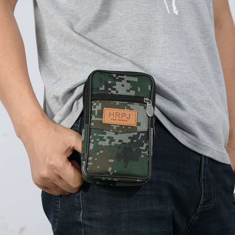 Camouflage Triple Zipper Mobile Phone Bag 600D Oxford Cloth Coin Purse Belt Waist Bag Casual Men's Cell Phone Belt Bag