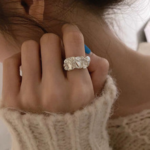 复古不规则金属褶皱开口戒指女时尚个性ins冷淡风小众设计感指环