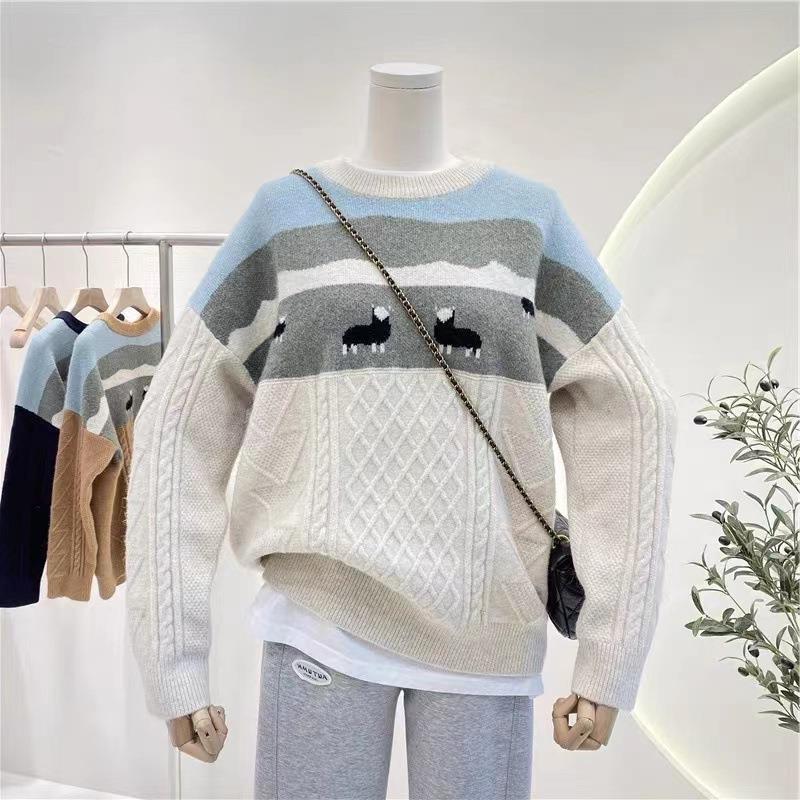 Live Broadcast Supplies for Night Market New Women's Knitted Pullover Woolen Sweater Foreign Trade Ins Casual Loose Korean Style Sweater Women