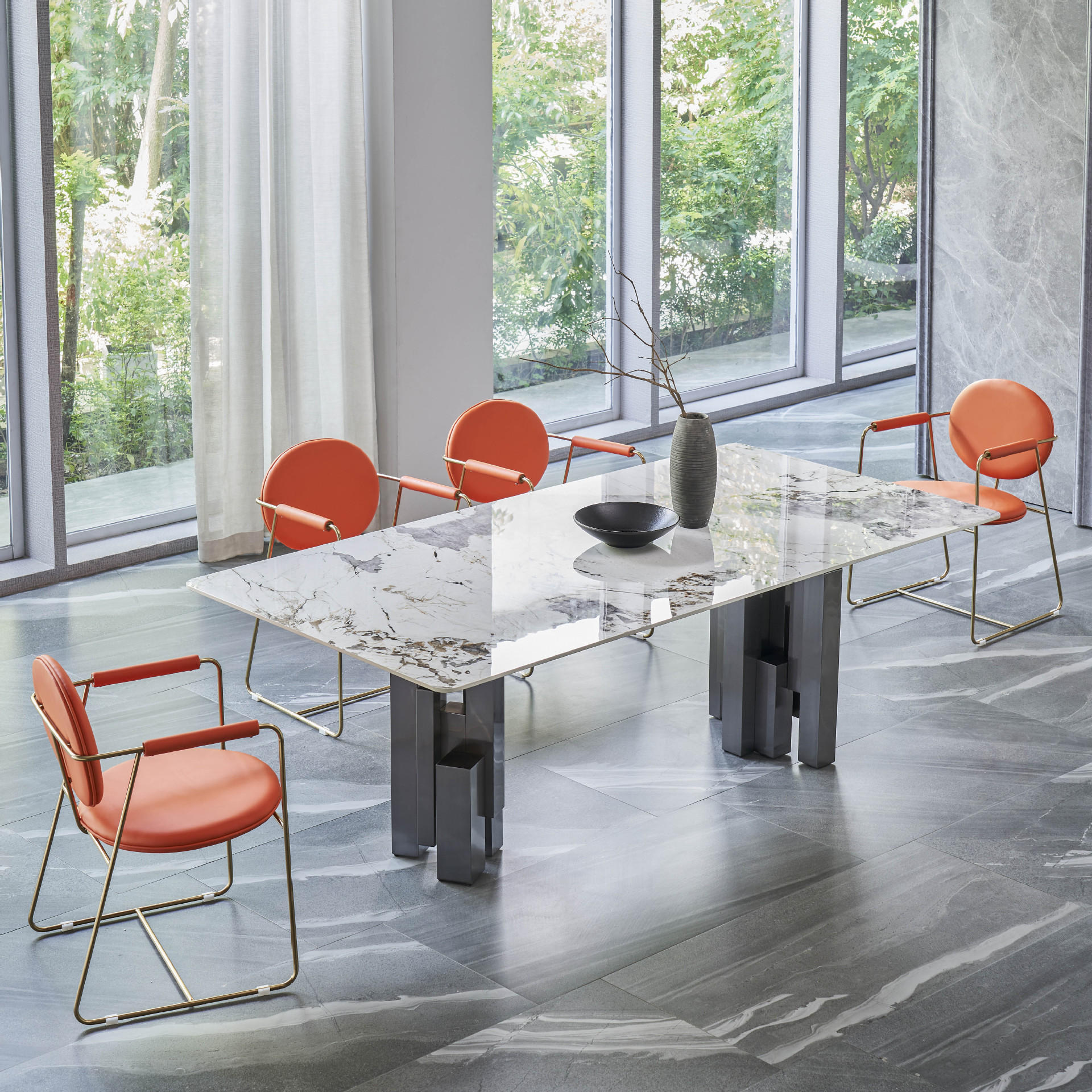 意式岩板餐桌洽谈桌椅组合长方形家用办公现代简约轻奢小户型桌子