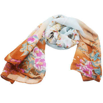 韩版长方丝巾喜鹊报春女雪纺印花长丝小纱巾围巾防晒速卖通跨境