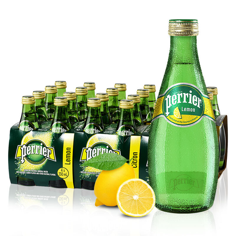 巴黎水perrier 柠檬味含气天然矿泉水330ml*24瓶休闲零食批发