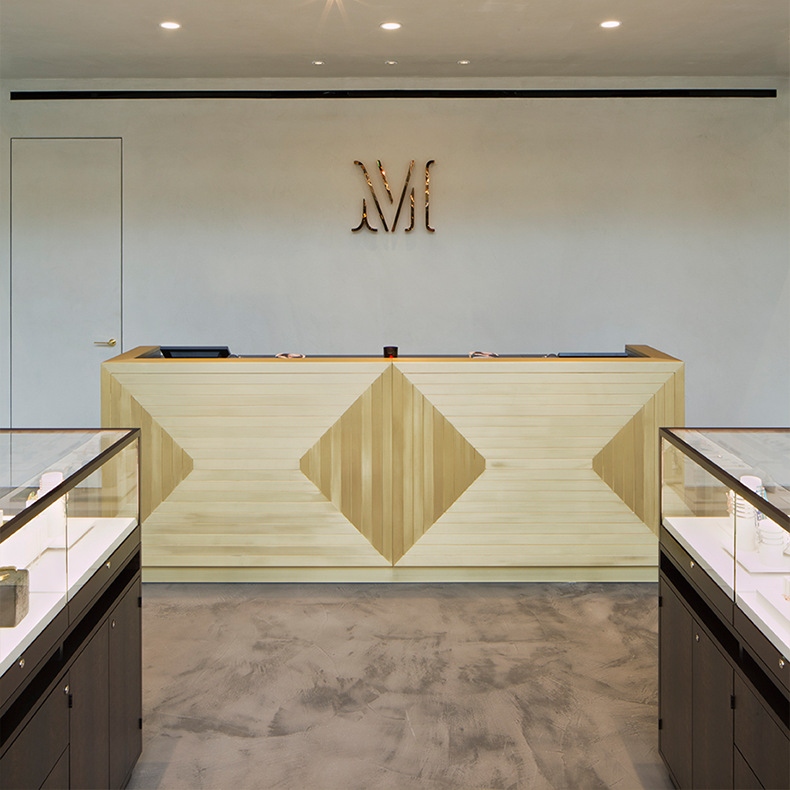 木质珠宝店收银台商场金店整店设计黄金珠宝收银台背柜直角展示柜