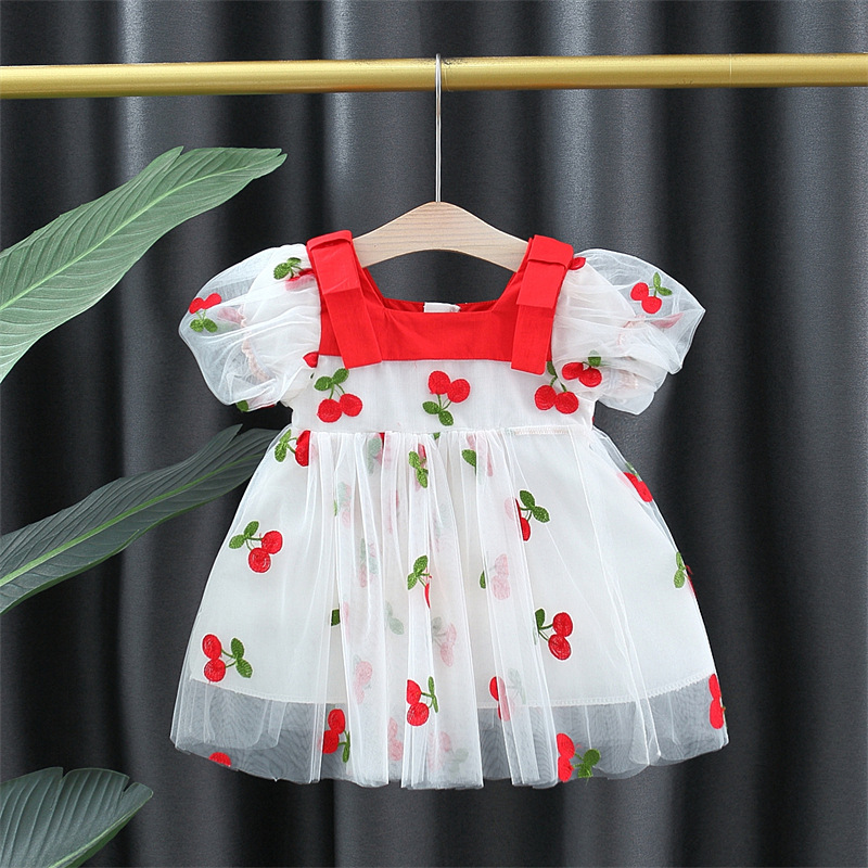 新款婴幼儿女童连衣裙夏季短袖儿童纱裙夏公主裙白色织里裙子批发