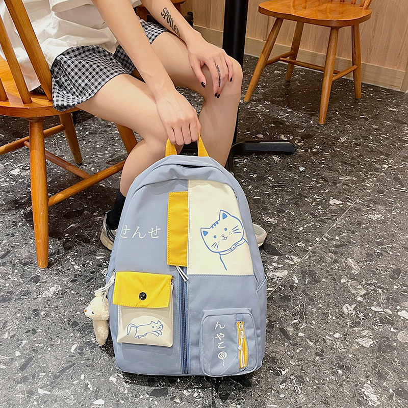 2021 Cute Schoolbag Female Junior High School Students Contrast Color Korean Elementary School Studebt Backpack Large Capacity High School Student Backpack