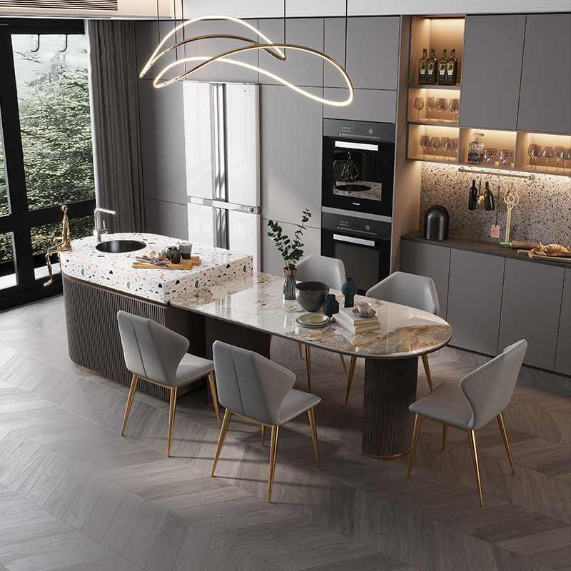 岩板中岛台餐桌一体现代简约开放式厨房岛台带水槽成品储物吧台柜