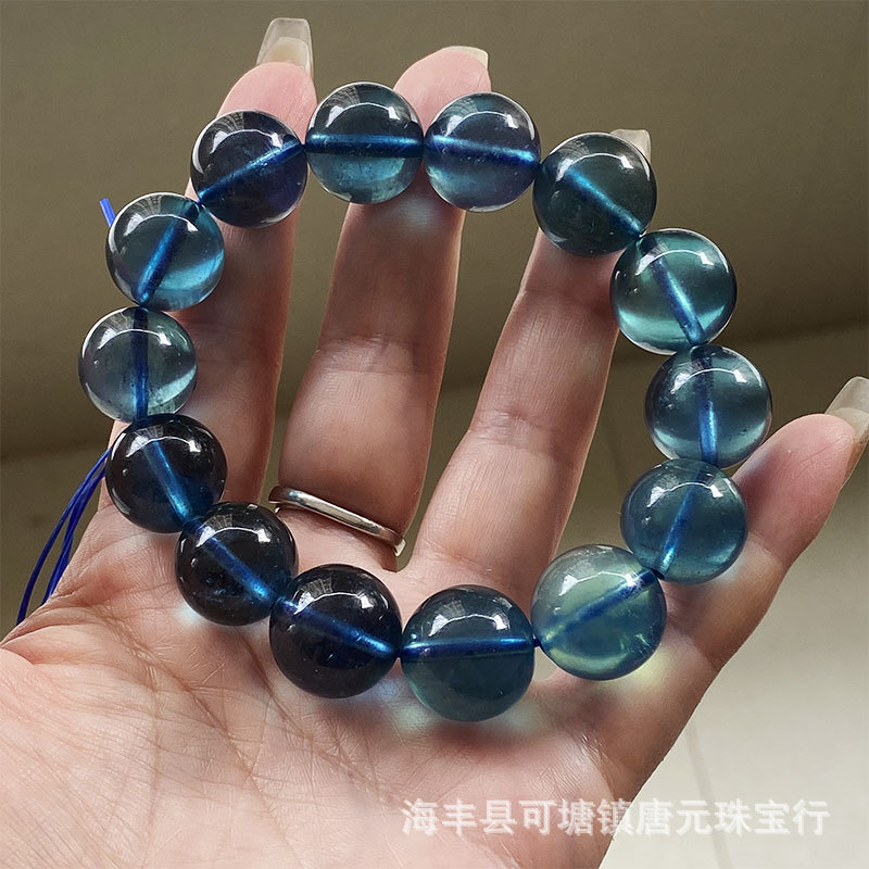 巴西海蓝宝高冰透体魔鬼蓝手链男女碎冰冰深蓝海蓝宝水晶手串批发