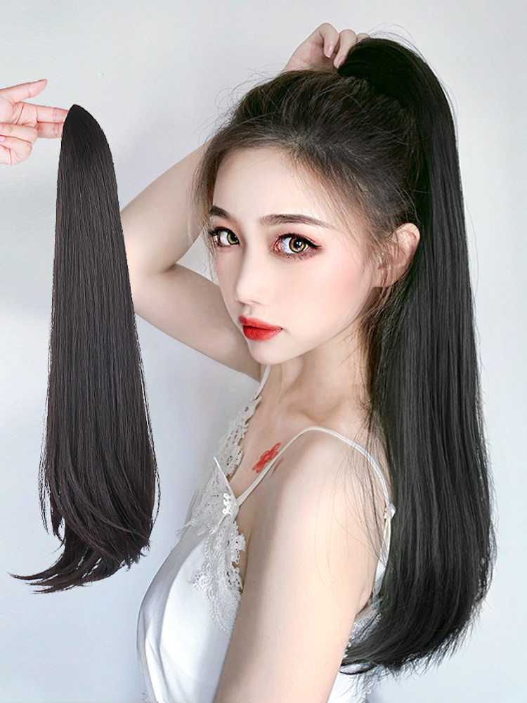 假发马尾女抓夹式微卷长直发长发假发片梨花高马尾网红假马尾辫子