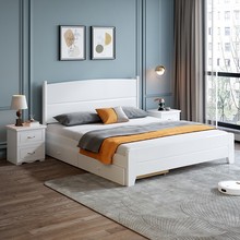实木床现代简约1.8米双人床出租房用1.5米白色单人床