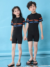 儿童连体短袖平角泳衣小中大童男女童亲子泳装韩版兄妹速干训练服