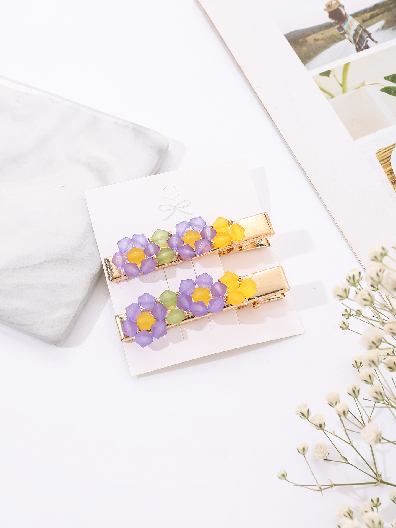 手工制作糖果色米珠鸭嘴夹发夹侧边碎发一字夹刘海夹子发饰发卡女