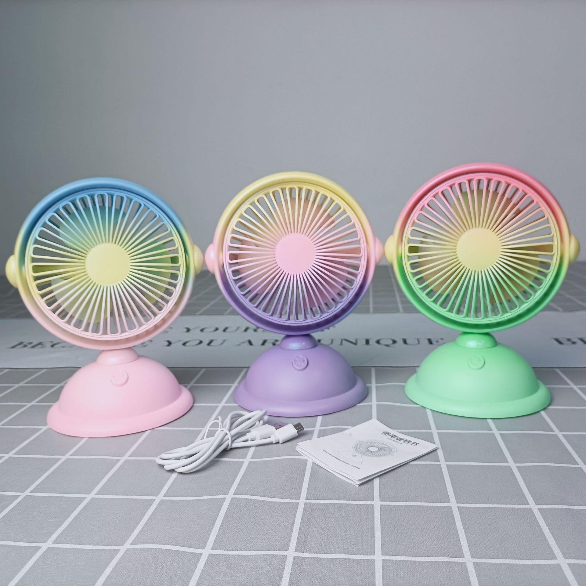 2023 new fan gradient color desktop round bottom fan fashion simple small desktop usb charging fan