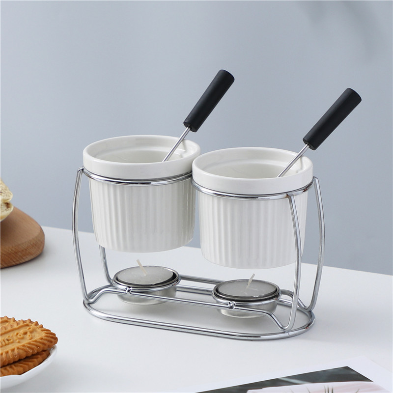 陶瓷黄油加热炉明火加热牛油加热器镀铬架不粘锅巧克力芝士融化炉