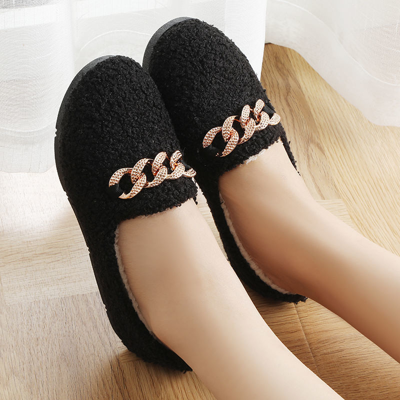 Loafers Winter Female Students Fleece-Lined Fluffy Shoes Warm Non-Slip Cute Indoor and Outdoor Korean Style Confinement Women's Shoes Cotton-Padded Shoes