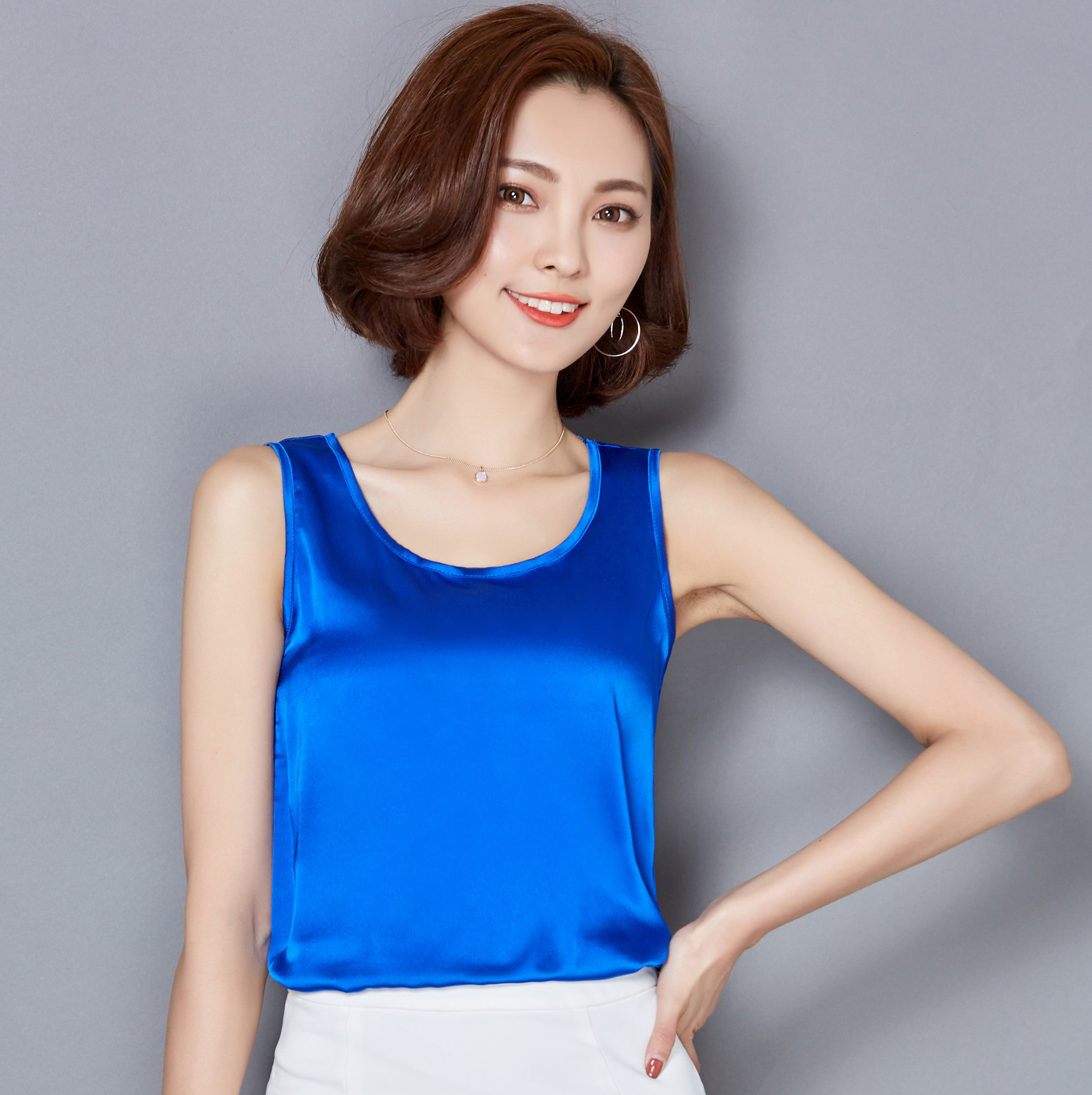 2022夏季新款 韩版时尚女装圆领纯色无袖欧美风上衣时尚背心9402