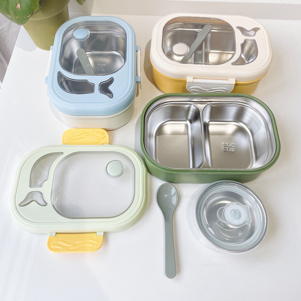 304 stainless steel lunch box cartoon cute compartment lunch box with soup bowl primary and secondary school students‘ canteen insulation lunch box