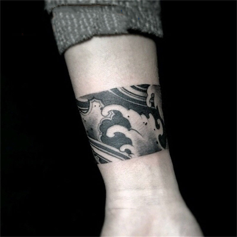 浪花手环男女防水纹身贴臂环脚环暗黑刺青贴纸海浪刹车印手腕贴纸