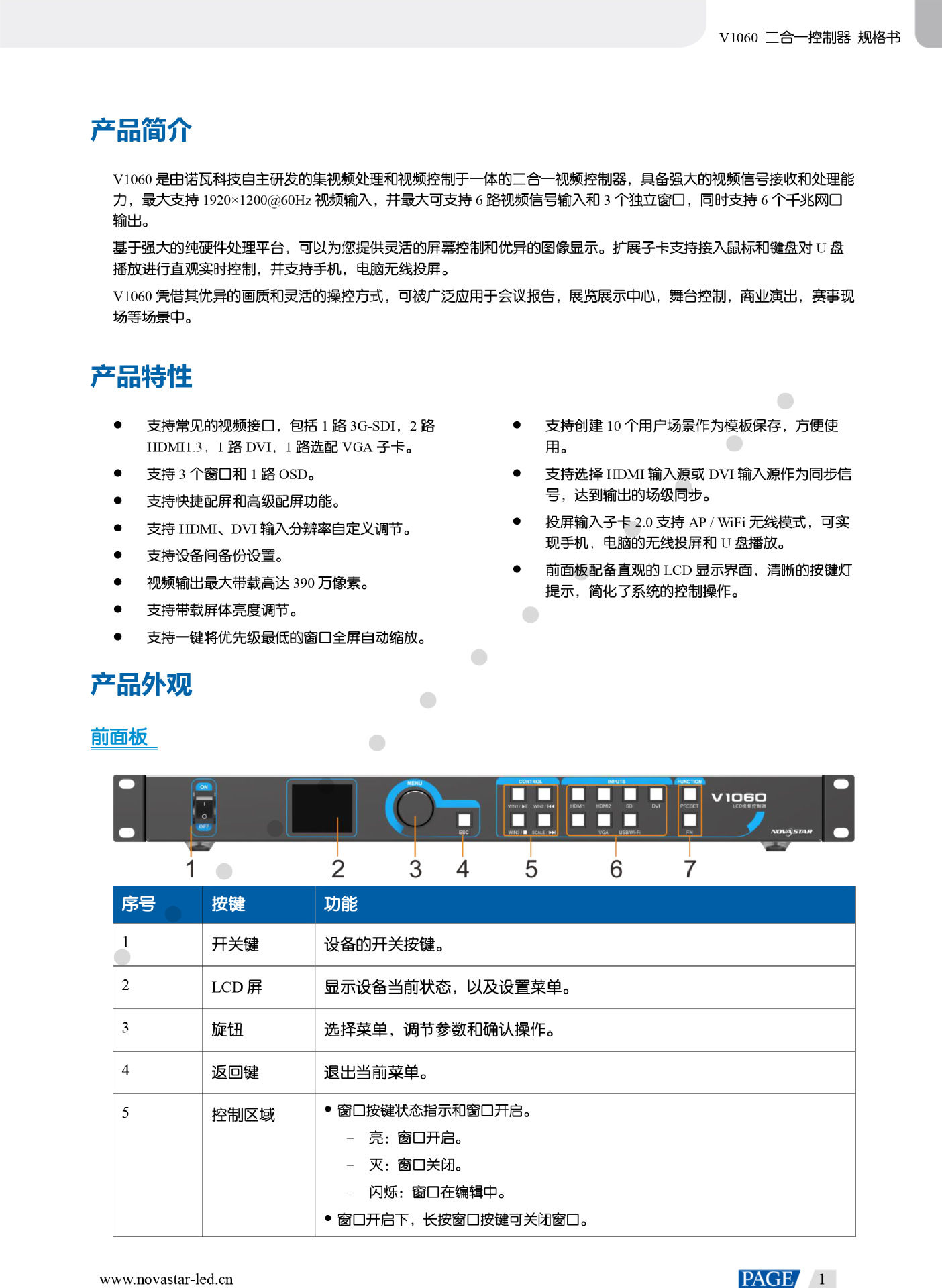 诺瓦v1060全彩led显示屏二合一视频控制器6个输入6个输出3个窗口