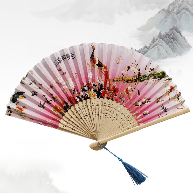Imperial Palace Fan Summer Folding Fan Ancient Chinese Style Cultural and Creative Gifts Bamboo Fan Retro Imperial Palace Fan Smile Fan