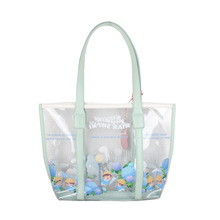 【工厂定制】手提PU透明防水PVC时尚手袋数码印花花朵单肩购物袋