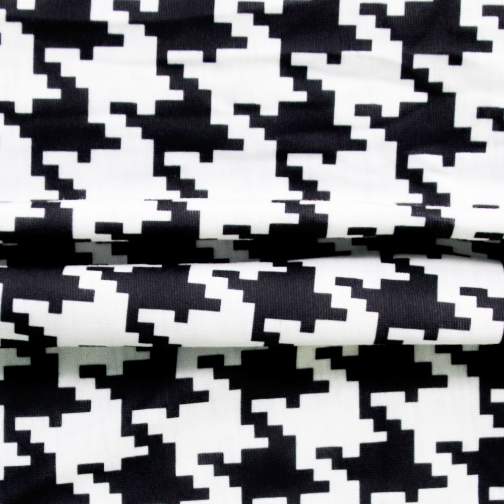 mm2139欧美秋冬女装特色千鸟格纹印花圆领长袖长裤女士休闲套装