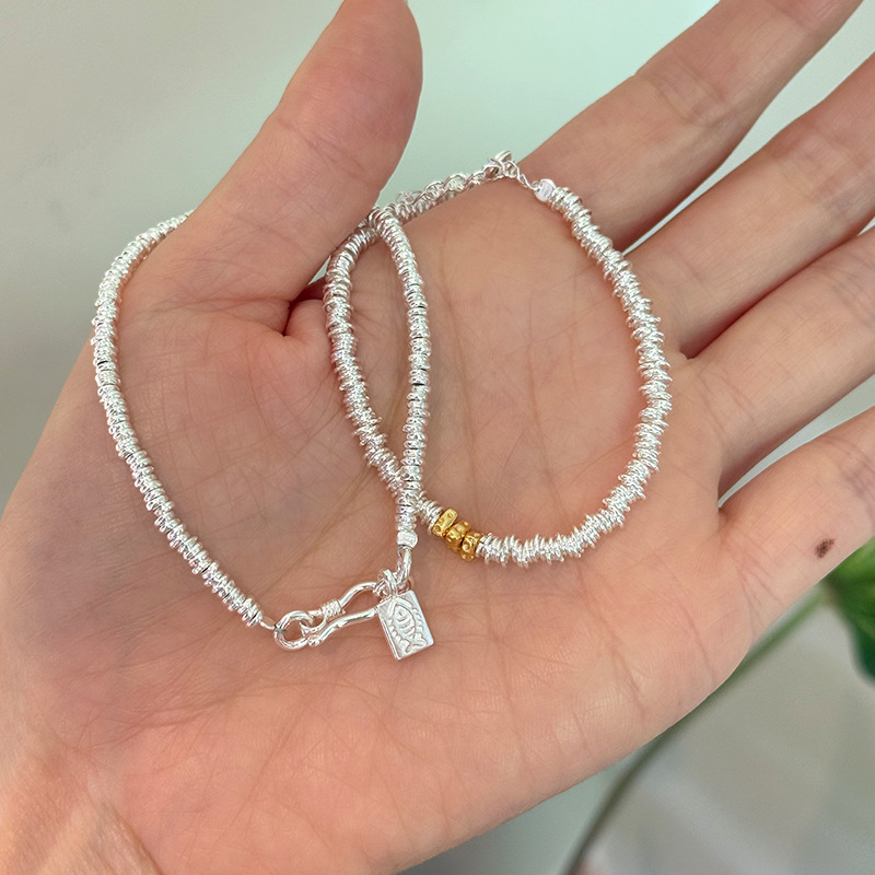 990足银方牌银圈手链女简约新中式国风设计可爱甜美气质手环叠戴