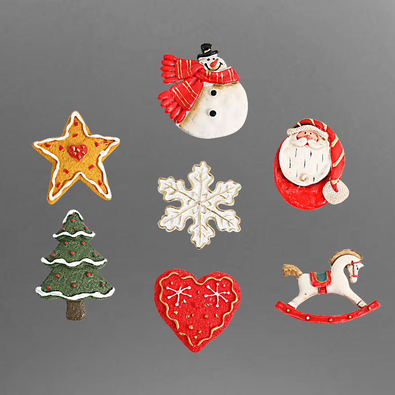 Christmas Nordic Style Painted Resin Santa Claus Snowflake Refridgerator Magnets Magnet Stickers Creative Decorative Cartoon Gift Stickers