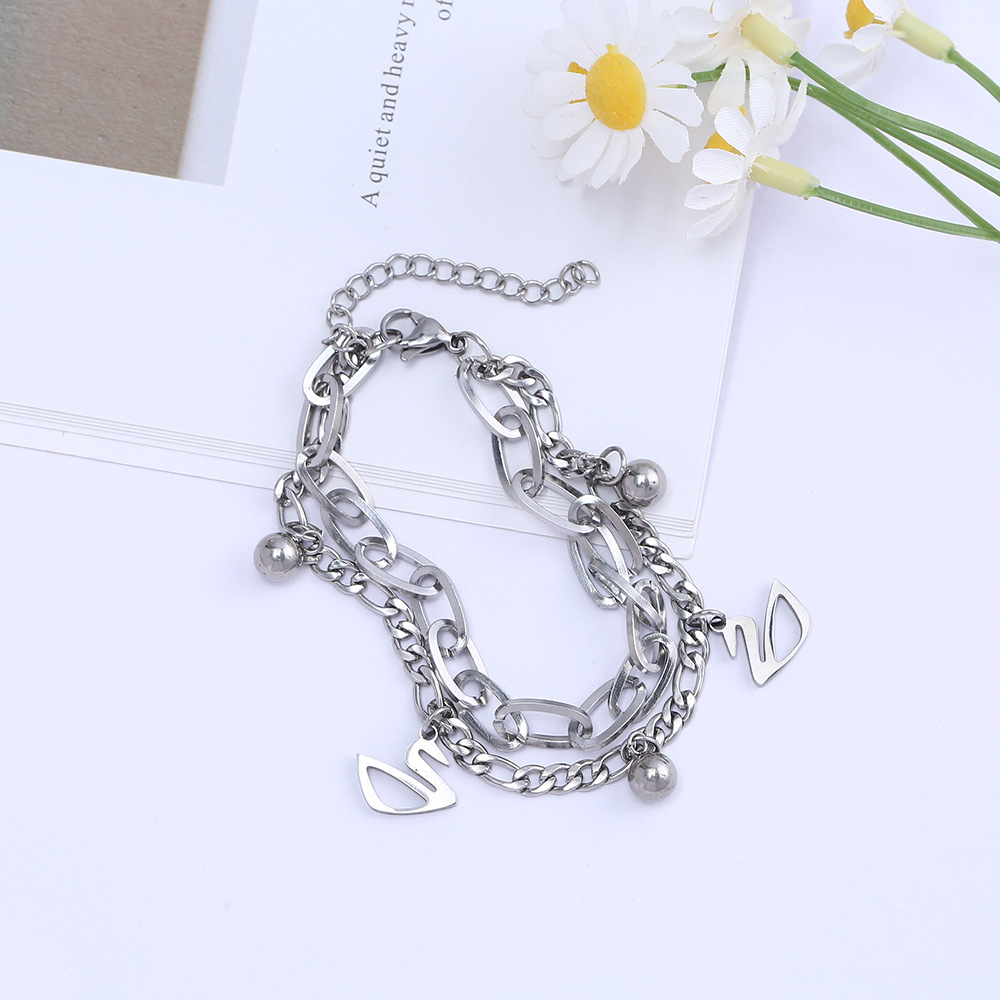 Japanese and Korean Style Harajuku Style Titanium Steel Bracelet Personality Double-Layer Hollow Little Swan Bracelet Short Chain Stitching Adjustable Bracelet