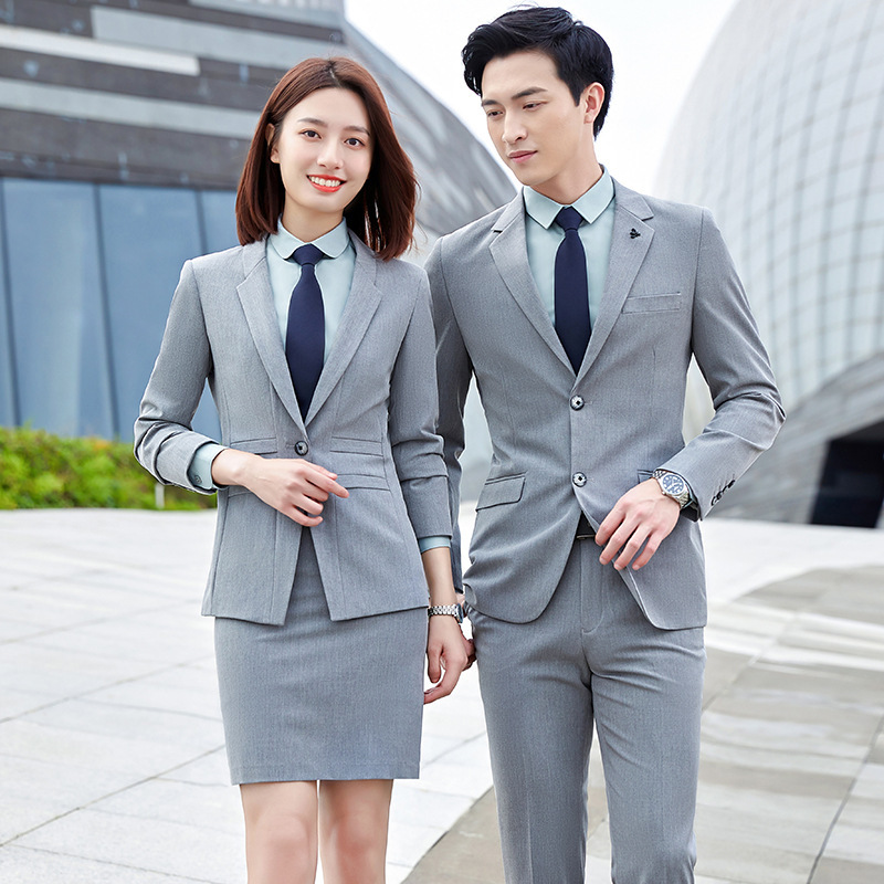 灰色西服套装写字楼办公室白领职业工作服女银行行政单位定制正装