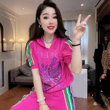 韩版新款春季休闲时尚小个子套装薄款连帽套头宽松卫衣女装两件套