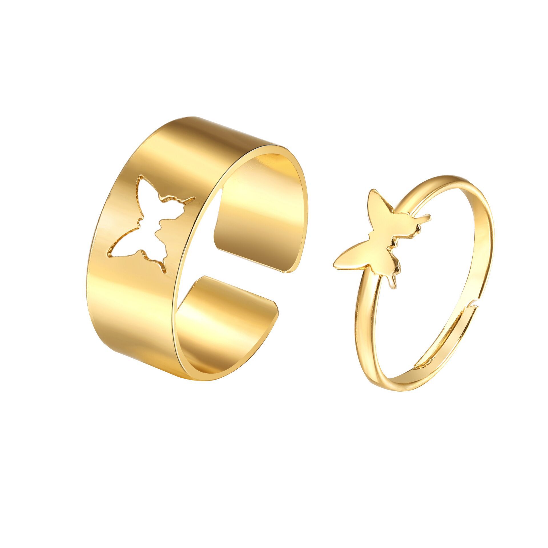 Europe and America Cross Border Creative Butterfly Ring Index Finger Ring Ring Suit 2 Set Open Ring Couple Couple Rings